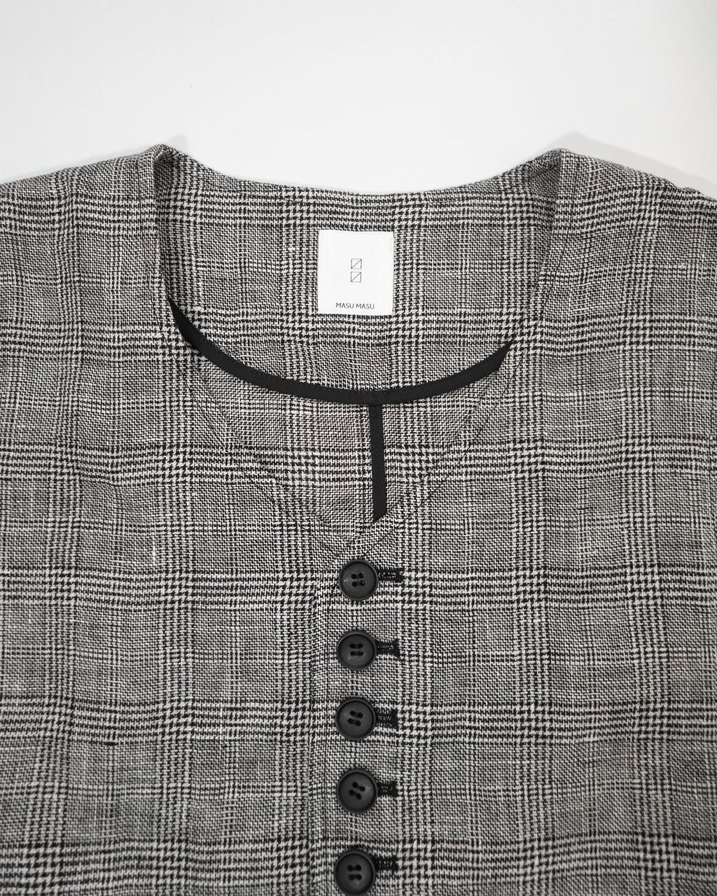 Glen Check Linen Back Belt Button Design V-Neck Vest <#glen check>