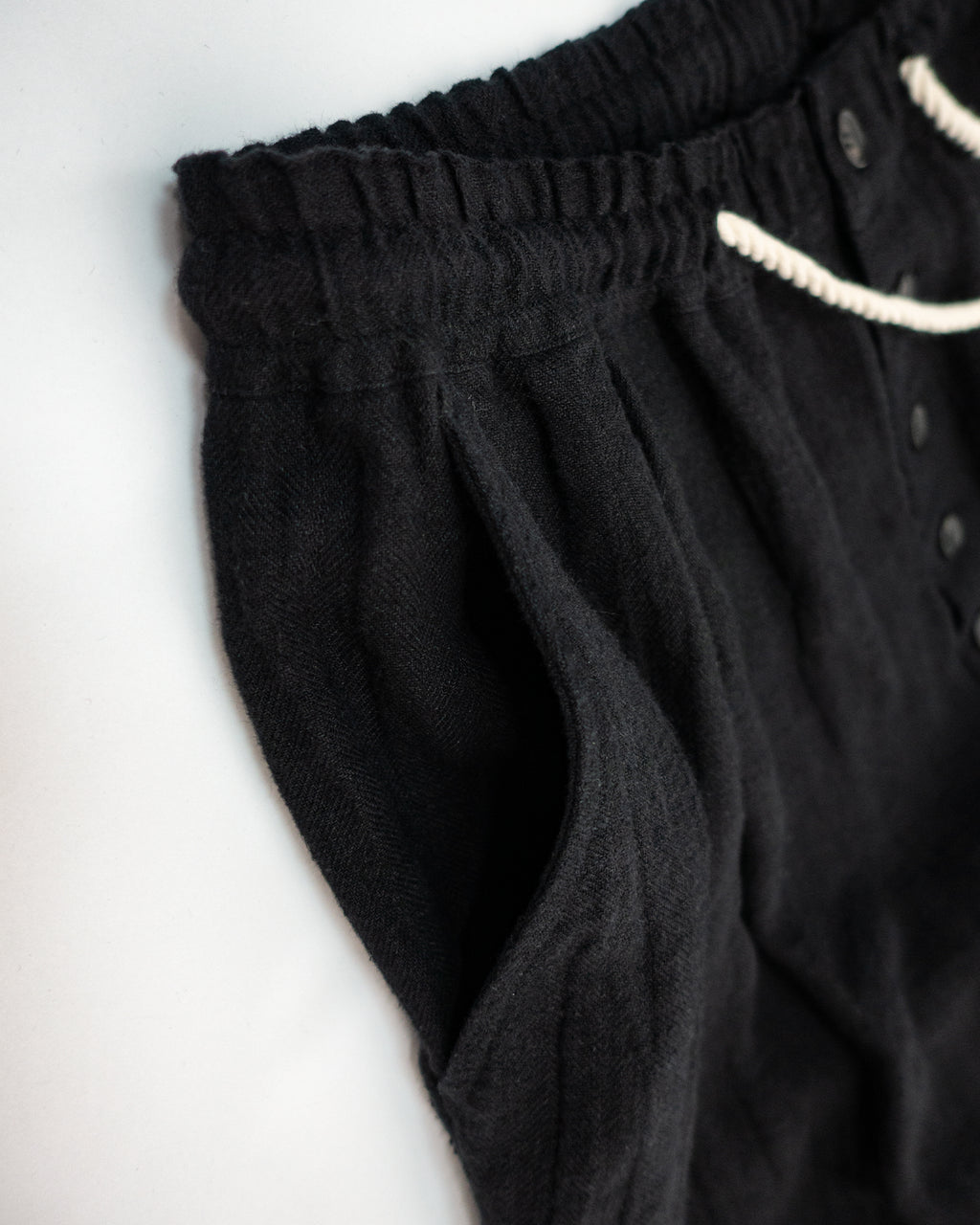 Linen Herringbone Button-Fly Easy Sarouel Pants <#black>