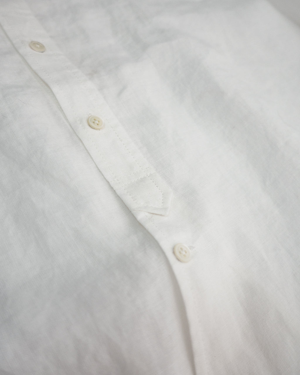 Linen Band Collar Round Slit Long Officer Shirt <#off white>