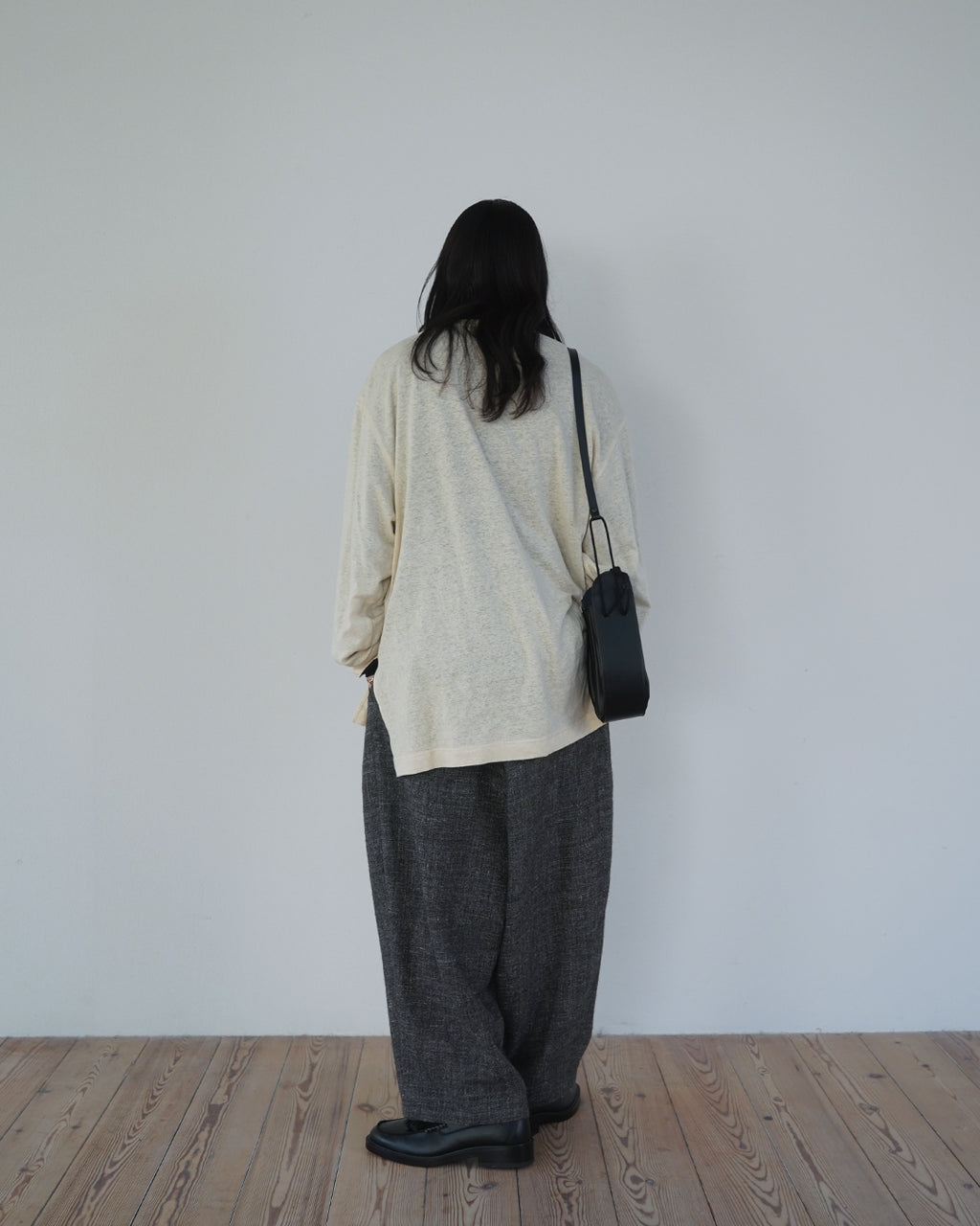 Linen Jersey Henley Neck Middle Length L/S Tee <#ivory>
