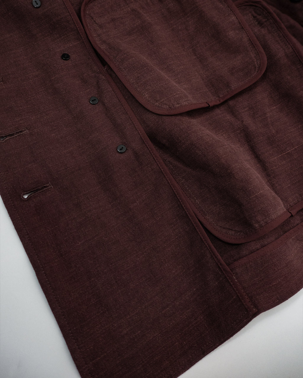 French Linen Back-Open Button Design Semi-Double Jacket <#burgundy>