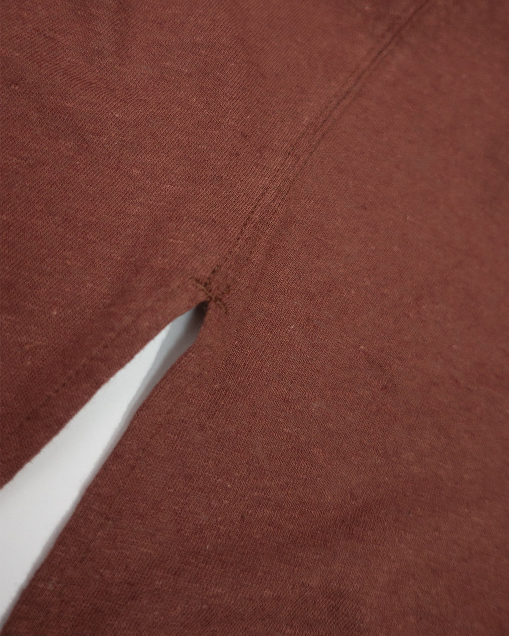 Linen Jersey Henley Neck Middle Length L/S Tee <#terracotta>