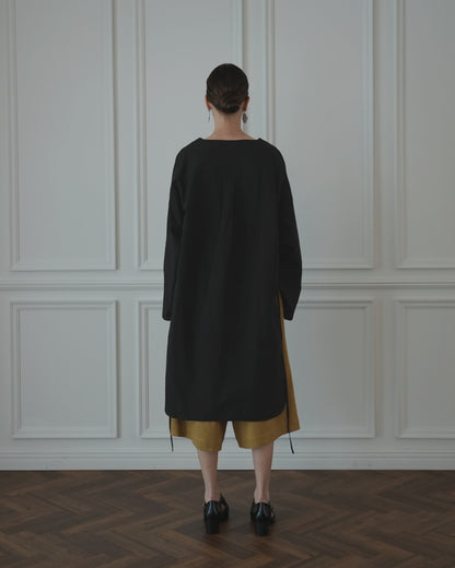 Key Neck Side Slit Long Length Pullover Shirt.