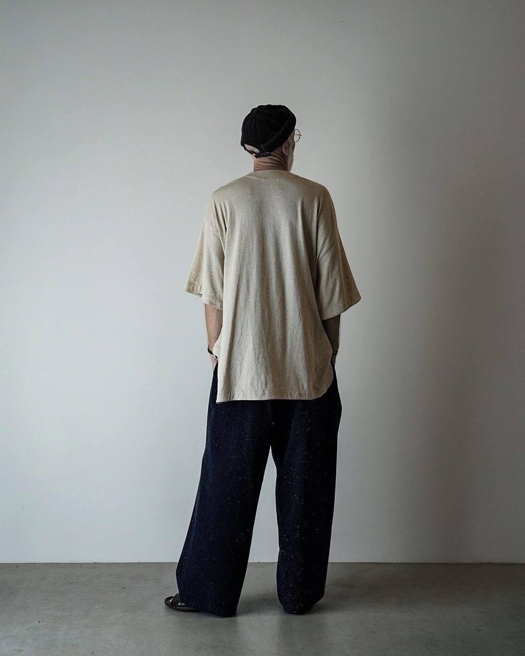 Cotton Linen Hem Round Skipper Half Sleeve Tee <#ivory>