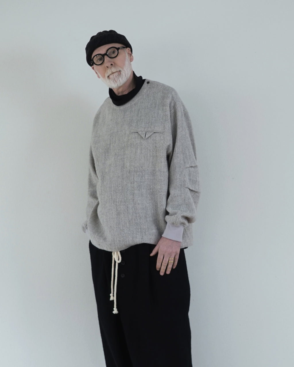 Shetland Wool Linen Crew Neck LS Tuck Rib Pullover <#light gray>