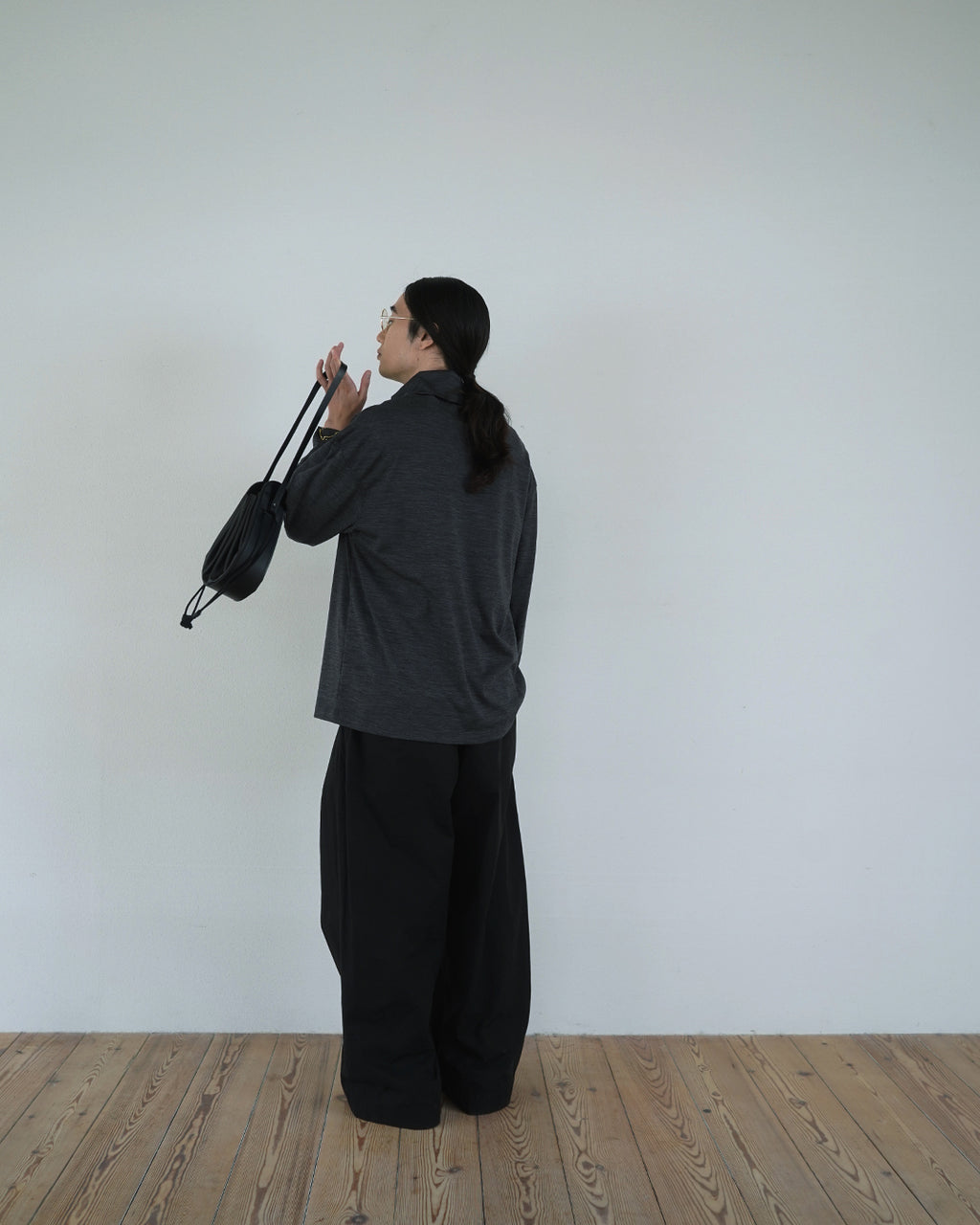 Super100s WOOL Plating Turtleneck L/S Logo TEE <#heather gray>