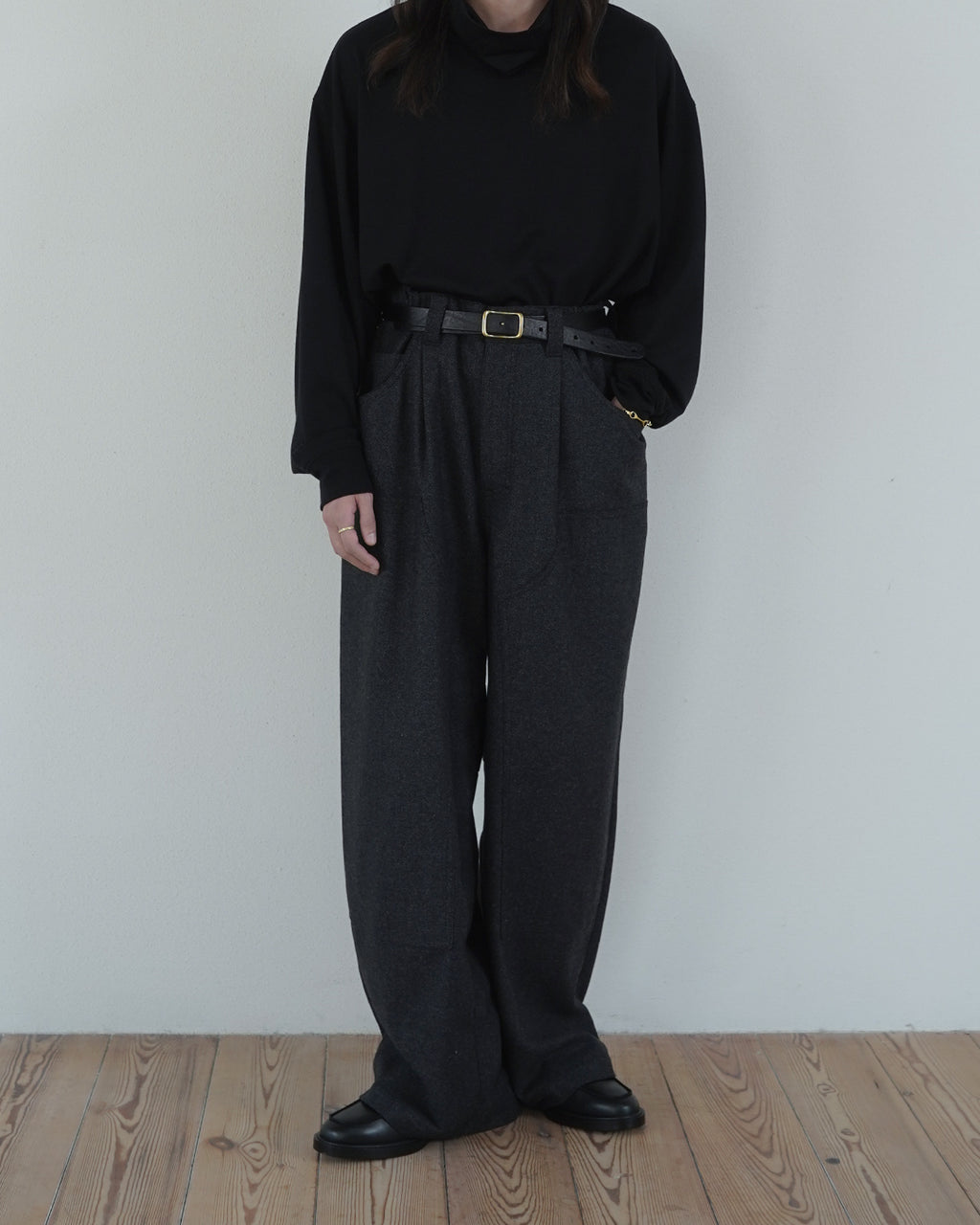 Wool Blend Tweed Double-Knee Painter's Work Pants <#black>