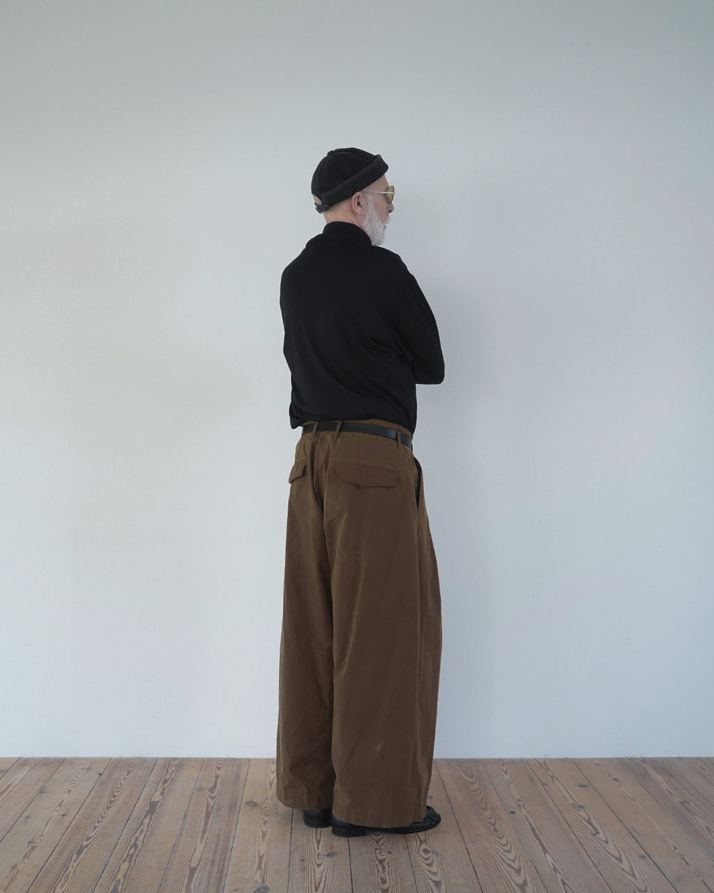 Oiled Wax Washed Moleskin Wide Baggy Pants <#camel>