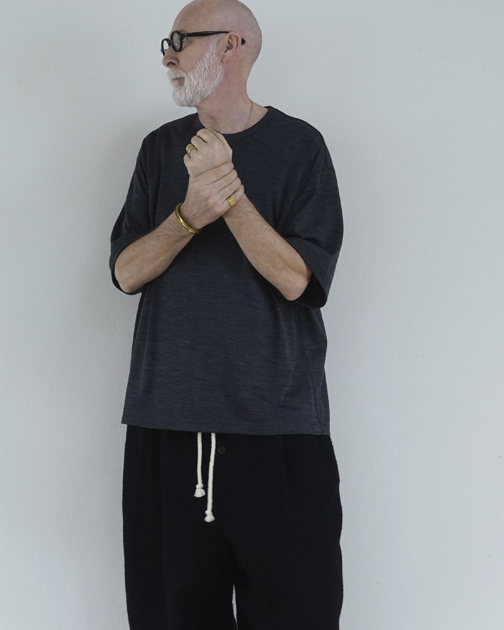 Super100s WOOL Plating Jersey S/S Logo TEE <#heather gray>