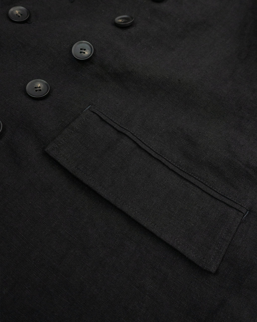 French Linen Back-Open Button Design Semi-Double Jacket <#black>