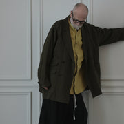Back-Open Peak Lapel Double-Breasted Over Jacket.