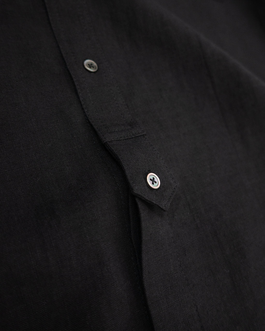 Wash Linen Band Collar Henley Neck Like Half Sleeve Atelier Shirt <#black>