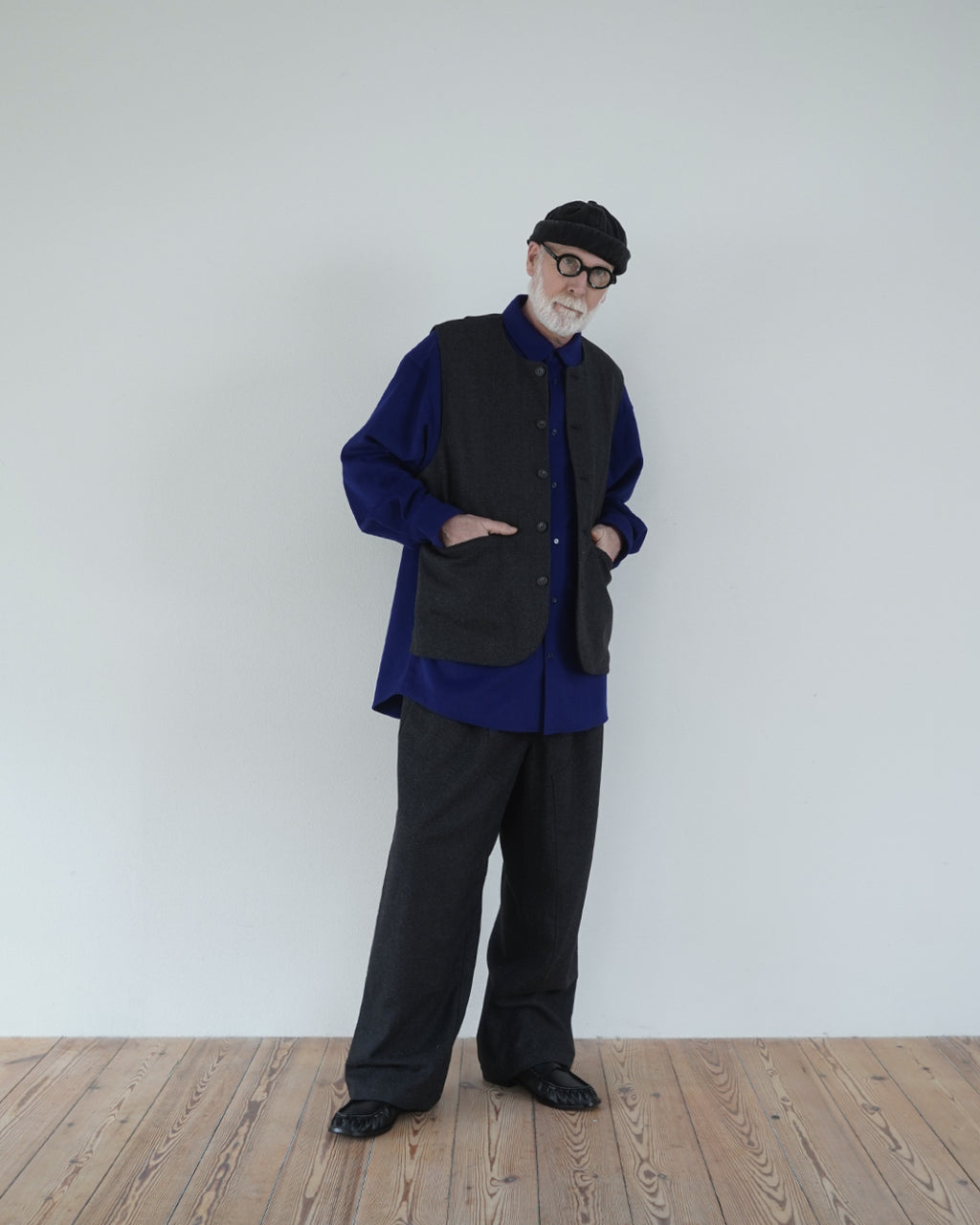 Wool Blend Heavy Flannel Wide Tuck Over Shirt <#royal blue>