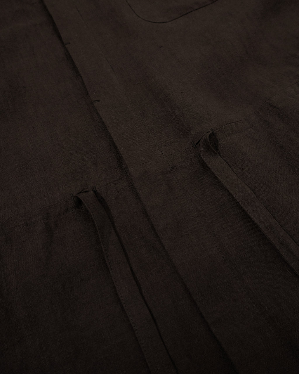 Wash Linen Band Collar Long-Sleeve Jumpsuit <#brown>