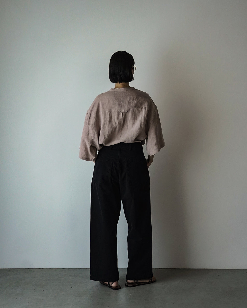 Cotton Chino Belted Wide Tapered 1Tuck Baggy Pants <#black>