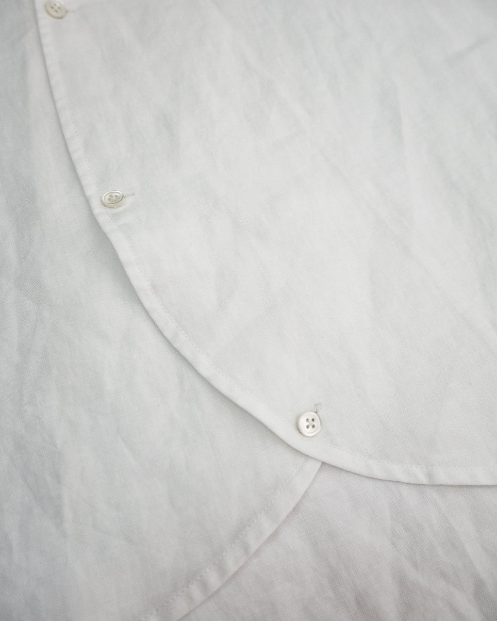 Linen Band Collar Round Slit Long Officer Shirt <#off white>