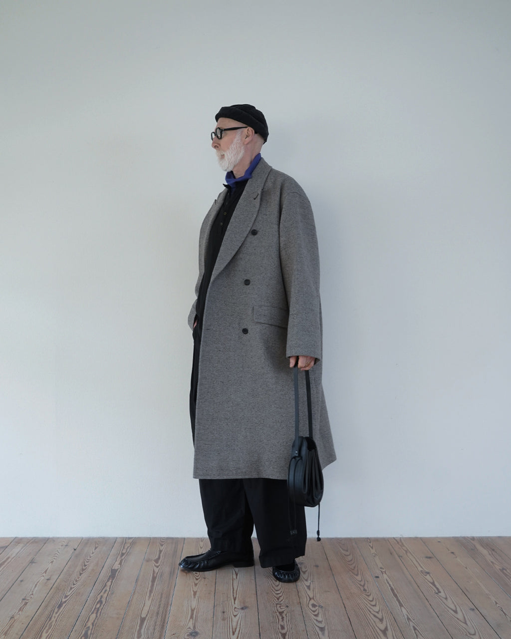 Wool Blend Double-Breasted Long Coat <#greige>