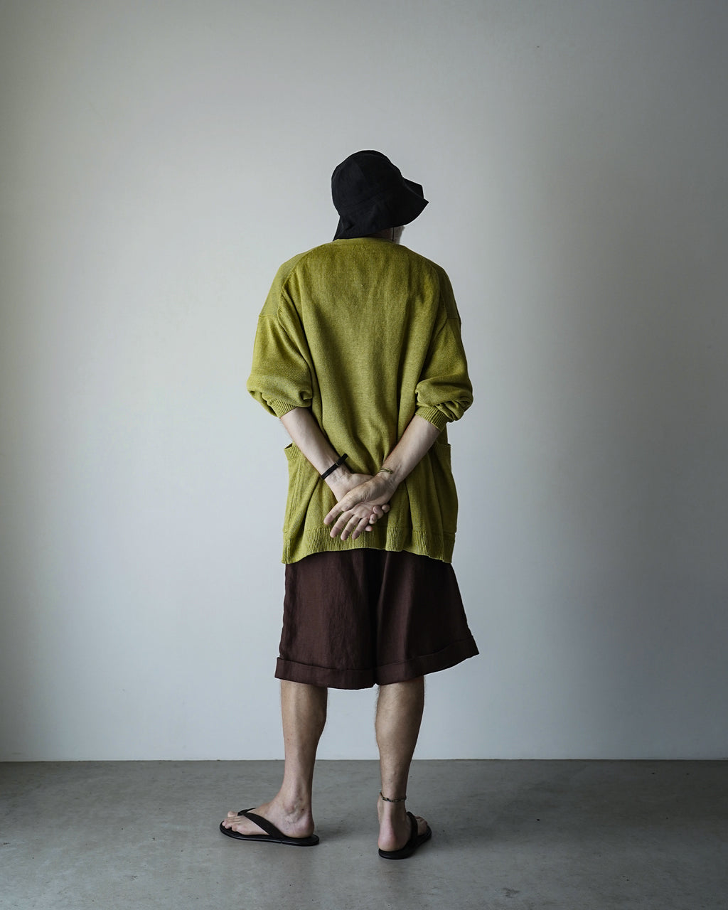 Linen Mid-Gauge V-Neck Knit Gown Cardigan <#yellow>