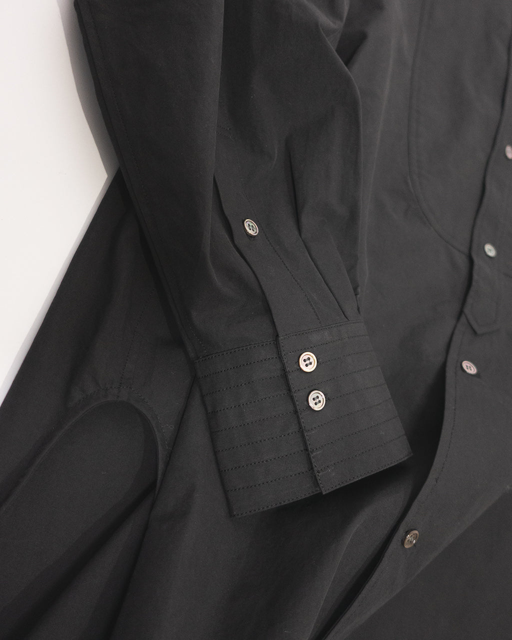 Cotton Typewriter Round Slit Long Officer Shirt <#ink black>