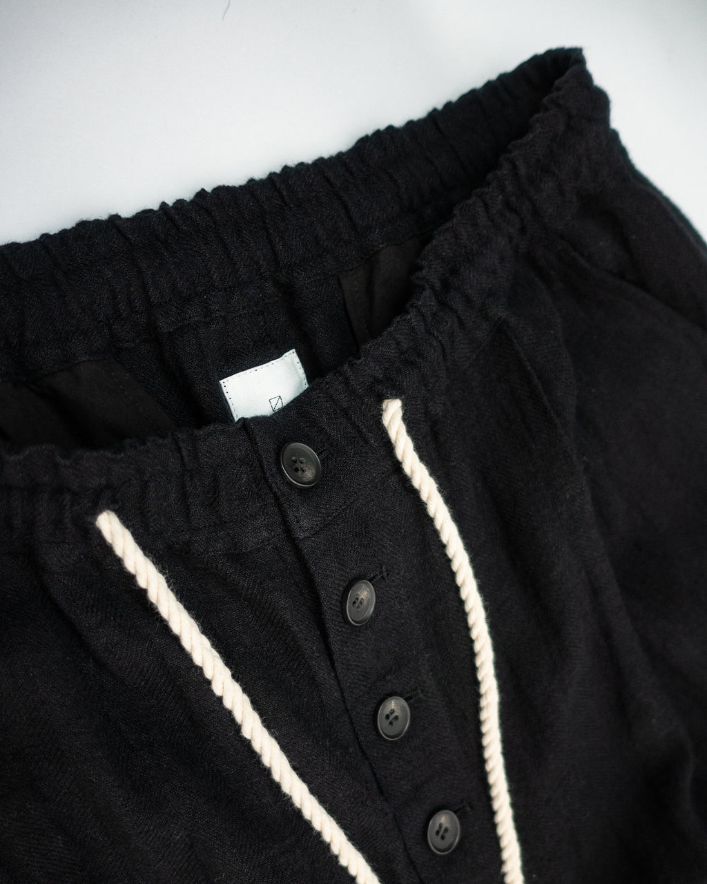 Linen Herringbone Button-Fly Easy Sarouel Pants <#black>