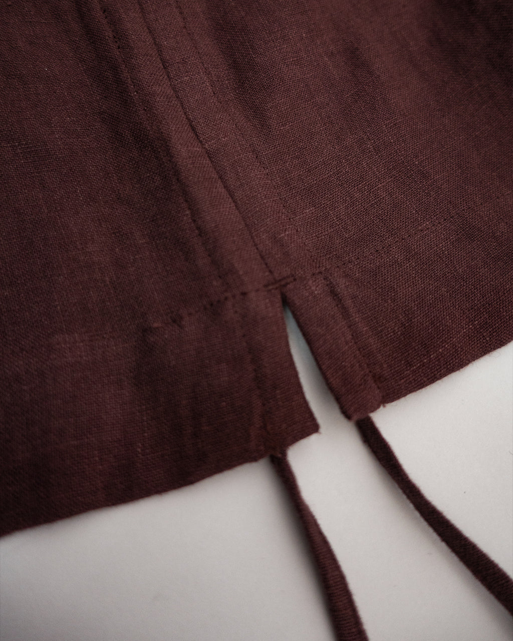 French Linen Side Shirring Long-Sleeve Pullover<#burgundy>