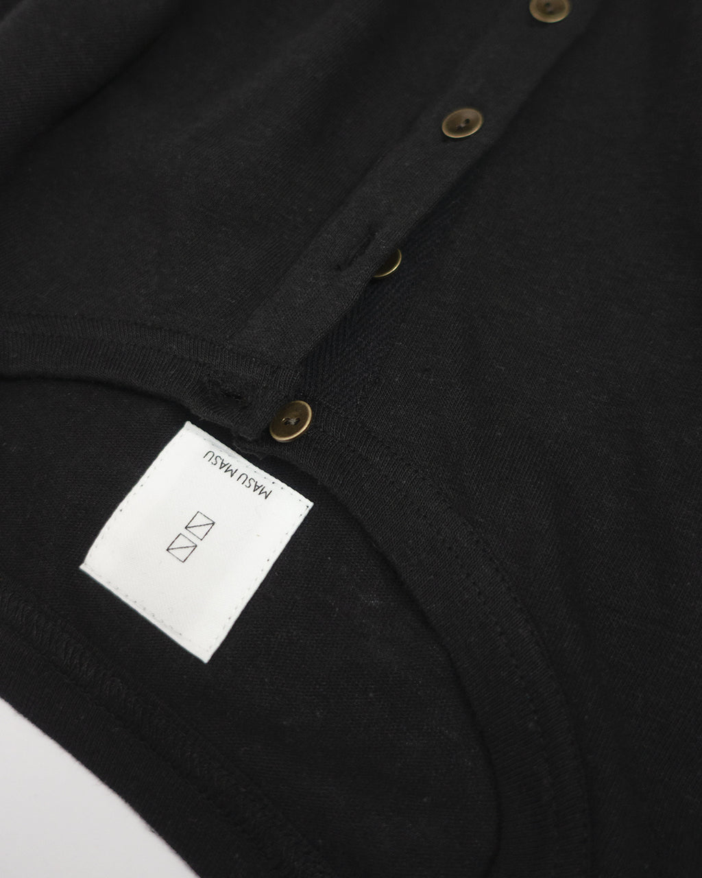 Linen Jersey Henley Neck Middle Length L/S Tee <#black>