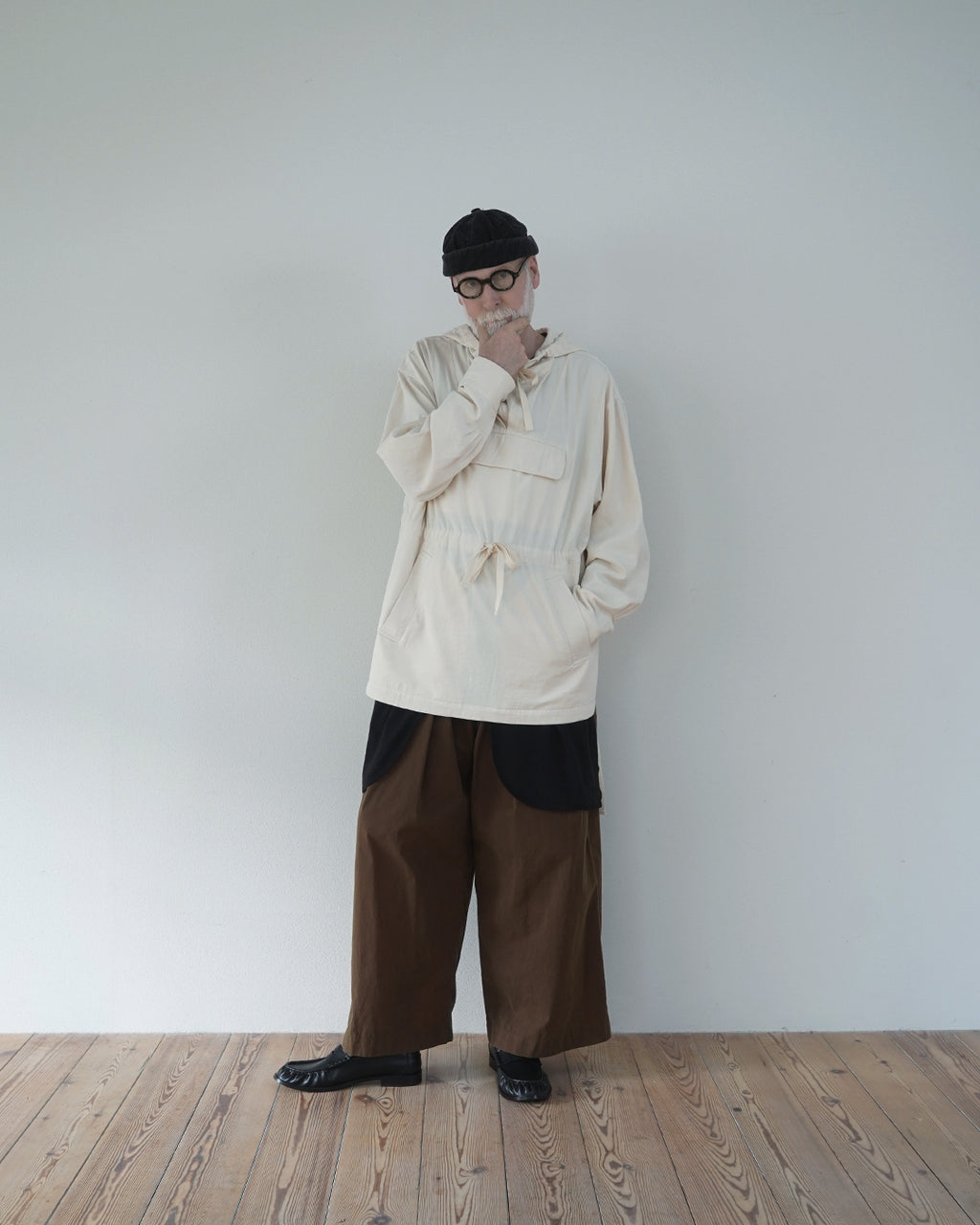 Brushed Cotton Flannel Biowash French Anorak Parka <#ivory>
