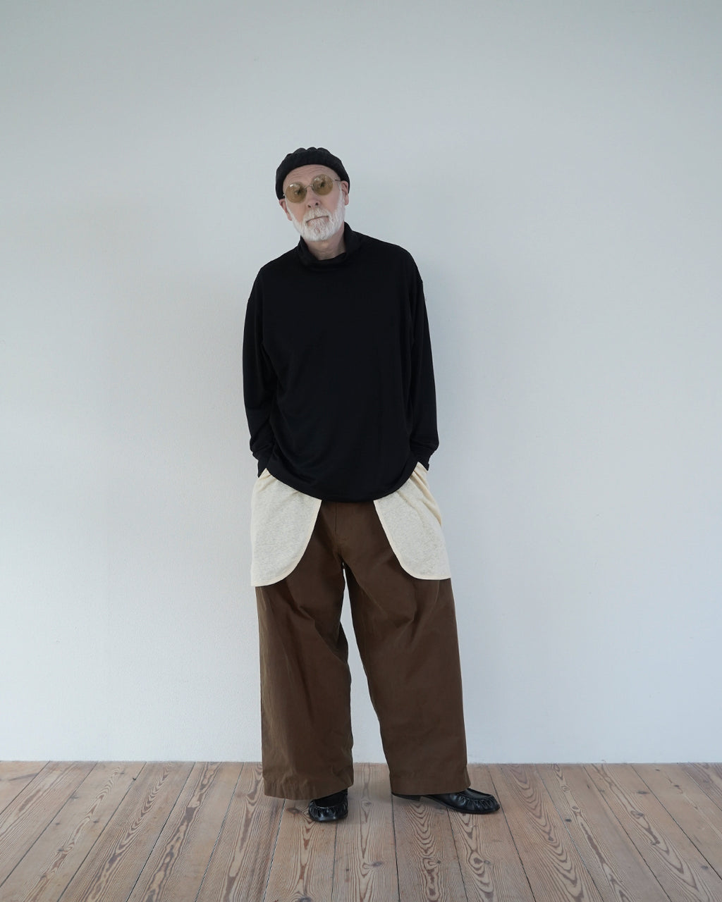Super100s WOOL Plating Turtleneck L/S Logo TEE <#black>