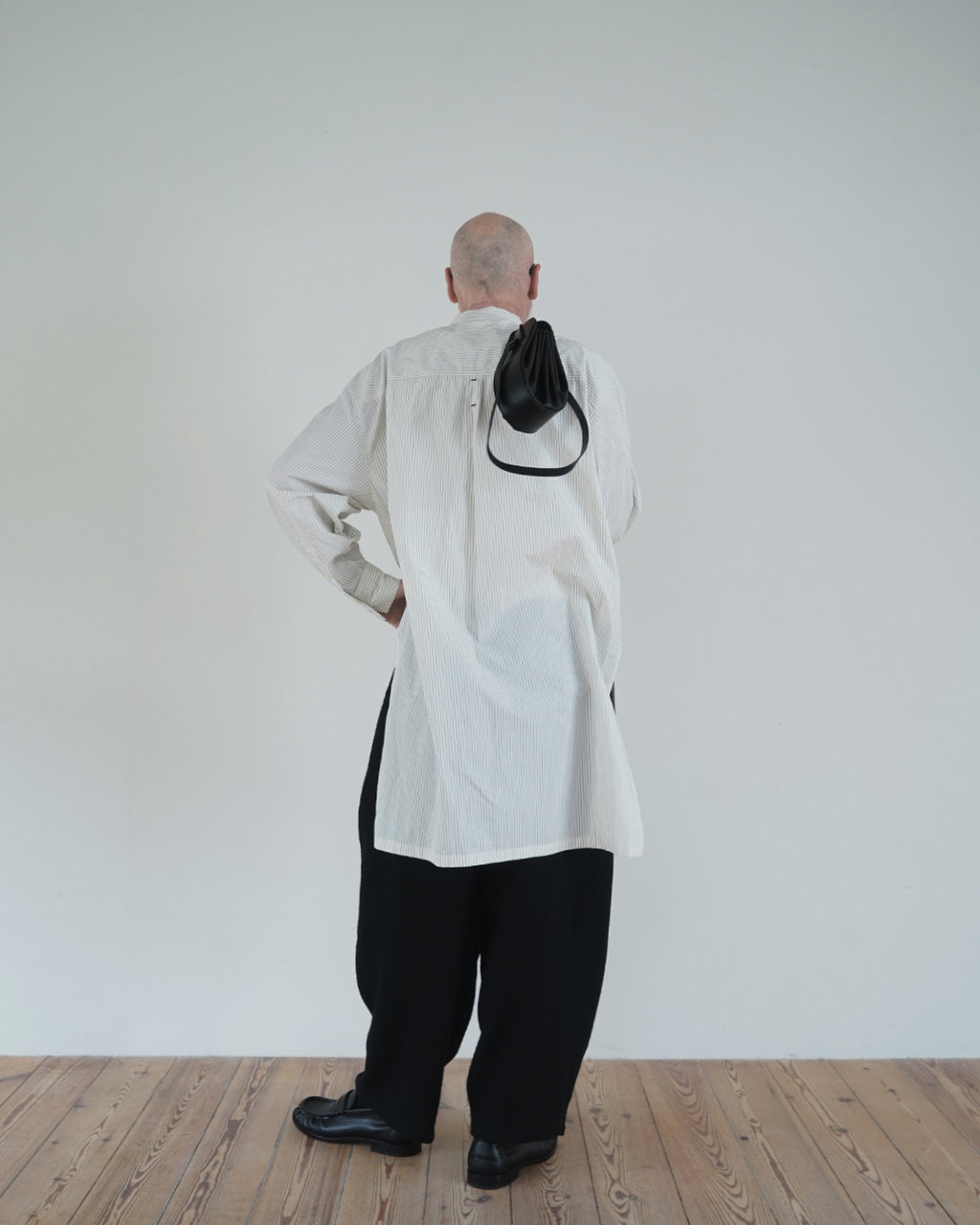 Cotton Typewriter Round Slit Long Officer Shirt <#ivory stripe>