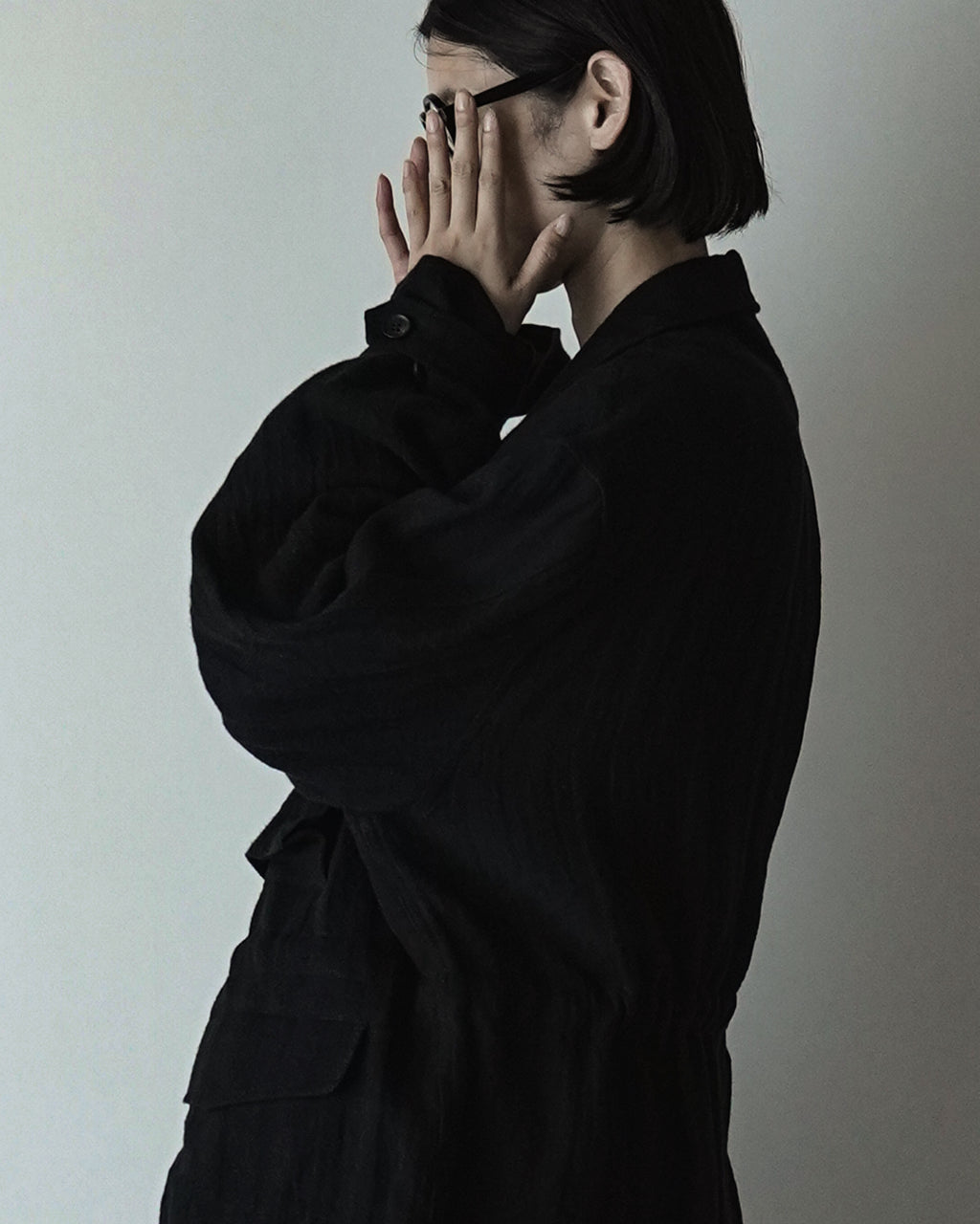 Linen Herringbone M-43 Field Jacket <#black>