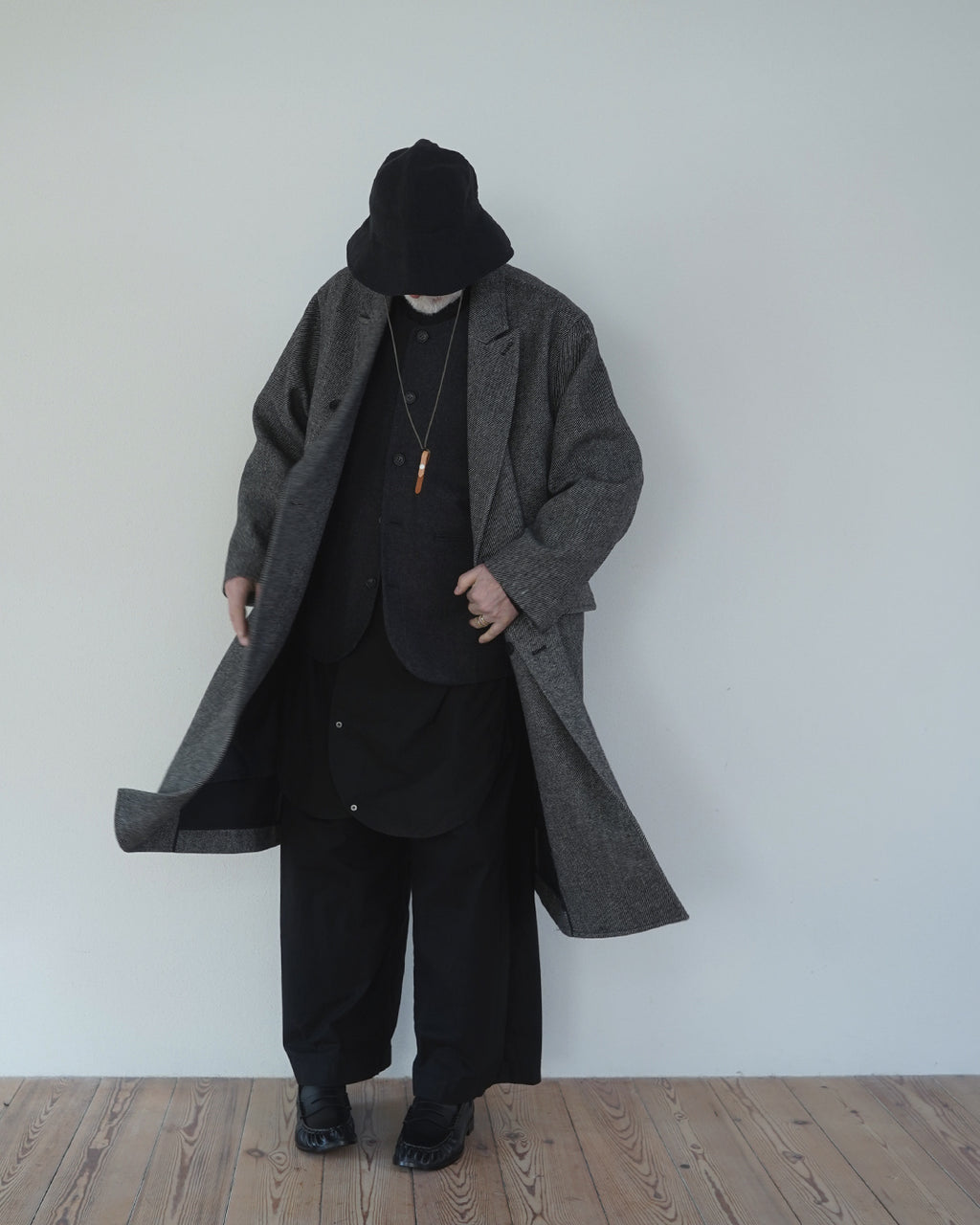 Wool Blend Double-Breasted Long Coat <#gray>