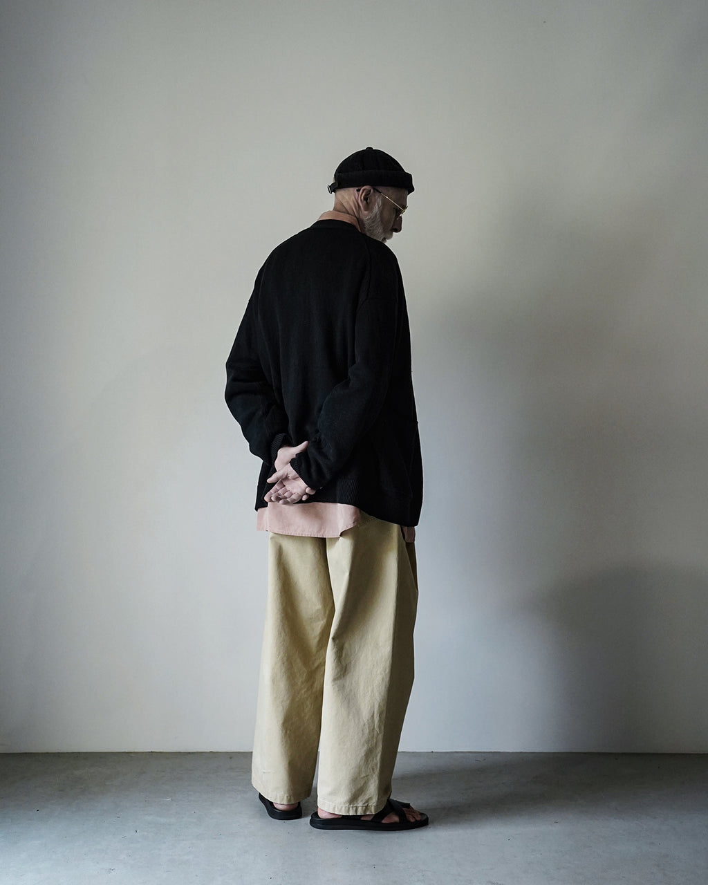 Cotton Chino Belted Wide Tapered 1Tuck Baggy Pants <#beige>