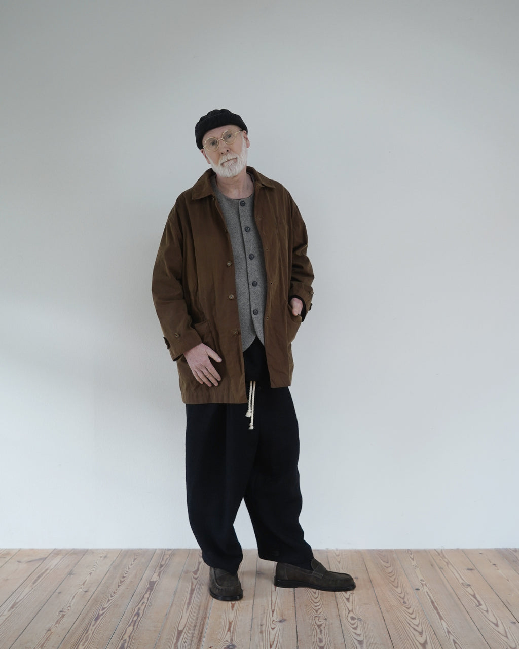 Shetland Wool Linen Rope Belt Easy Sarouel Pants <#black>