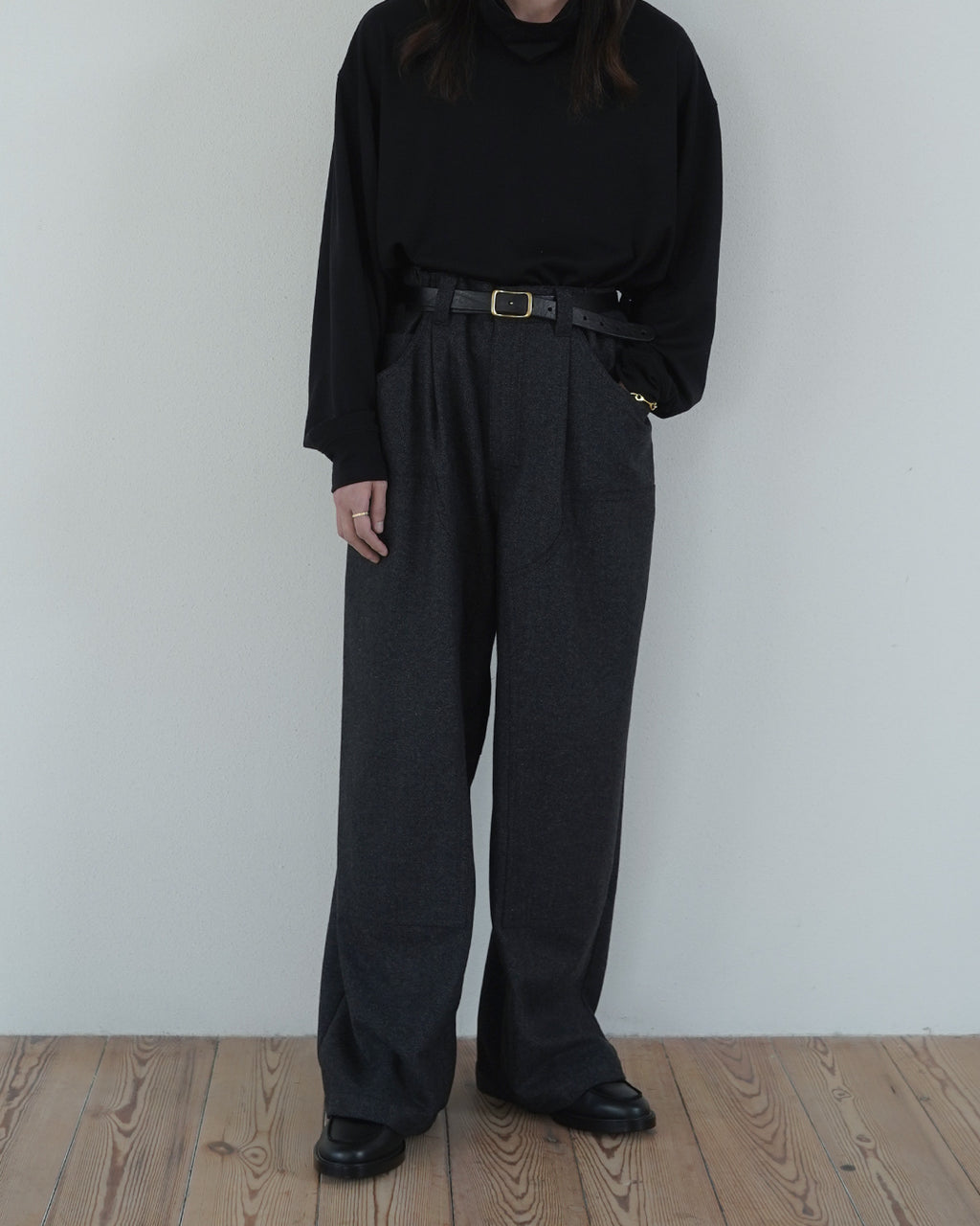 Wool Blend Tweed Double-Knee Painter's Work Pants <#black>