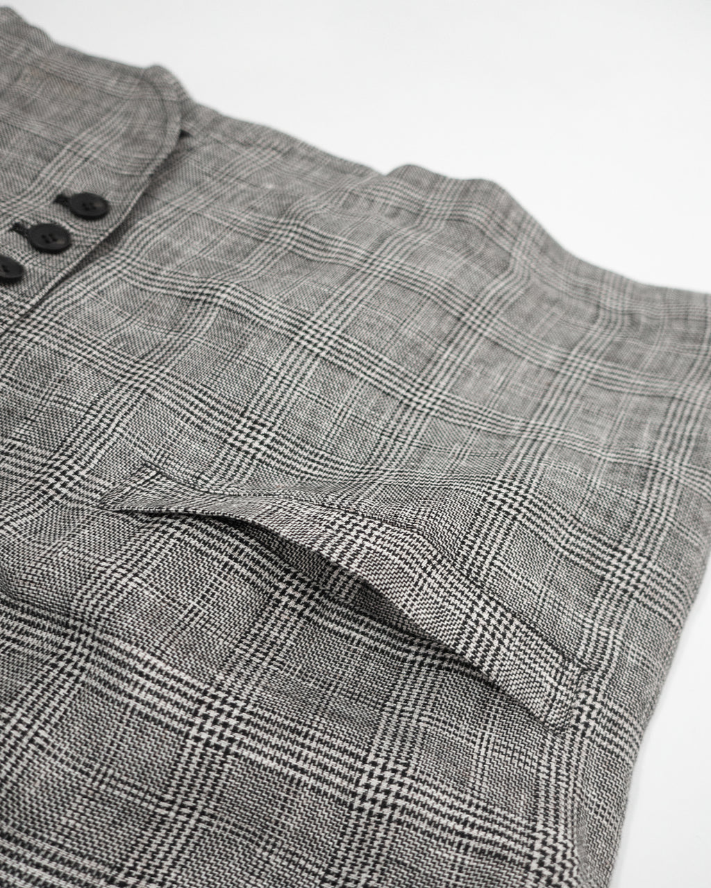 Glen Check Linen Back Belt Button Design V-Neck Vest <#glen check>