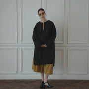 Key Neck Side Slit Long Length Pullover Shirt.