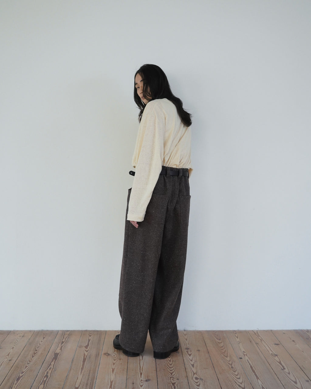 Wool Blend Tweed Double-Knee Painter's Work Pants <#brown>