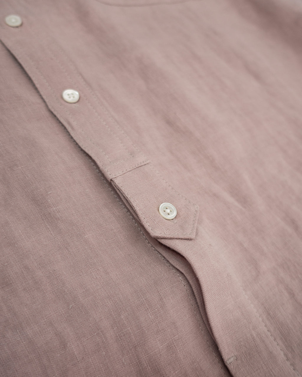 Wash Linen Band Collar Henley Neck Like Half Sleeve Atelier Shirt <#smoke pink>