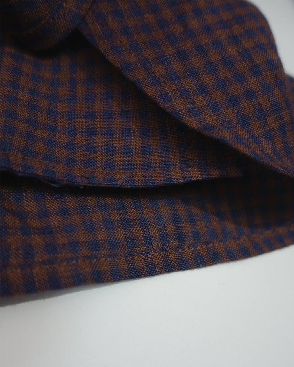 Wash Linen Open Collar 3/4 Sleeve Sleeping Shirt <#brown×navy>