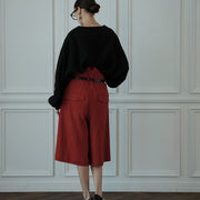 High Waist 2 Tuck Wide Half Trousers.