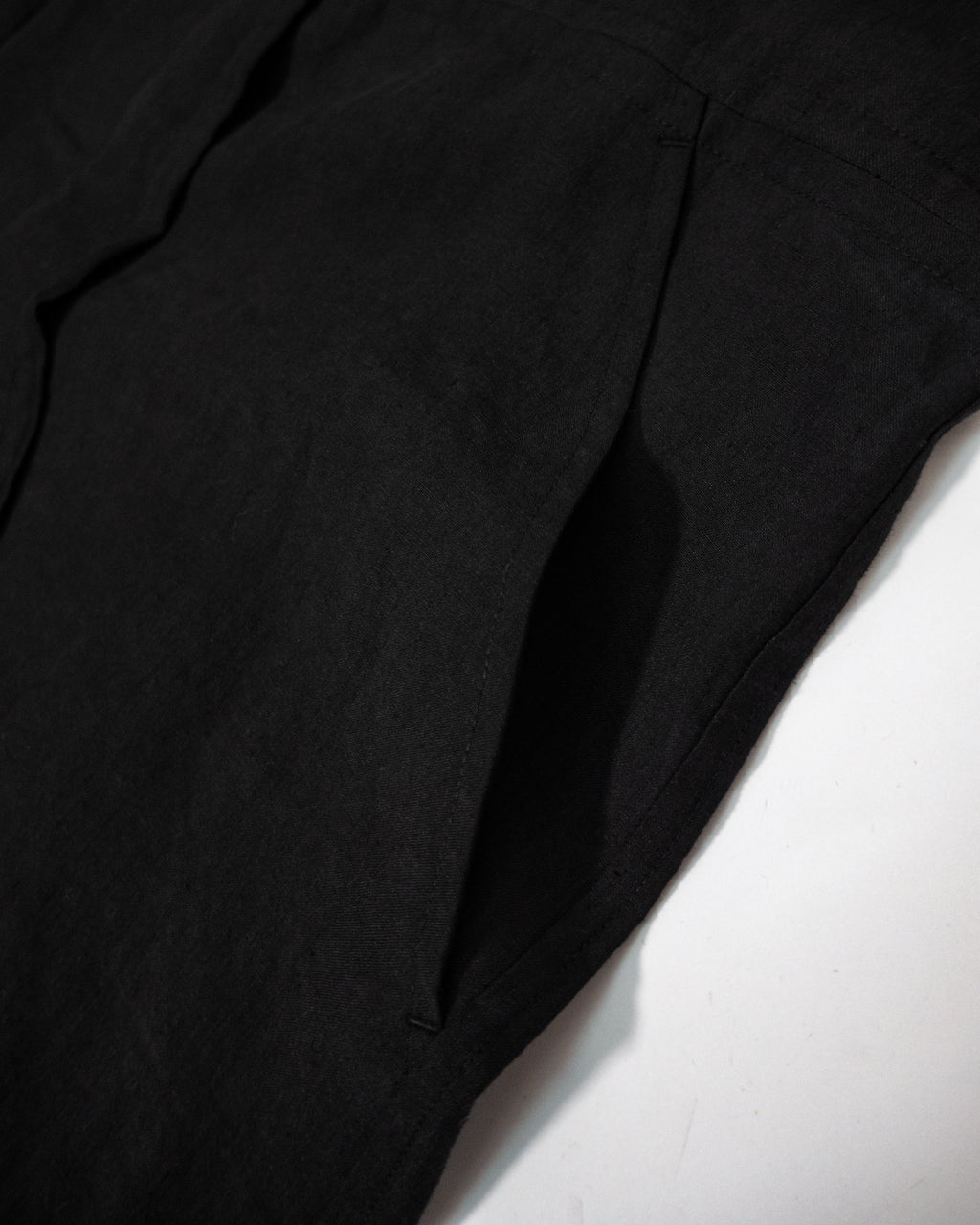 Wash Linen Band Collar Long-Sleeve Jumpsuit <#black>