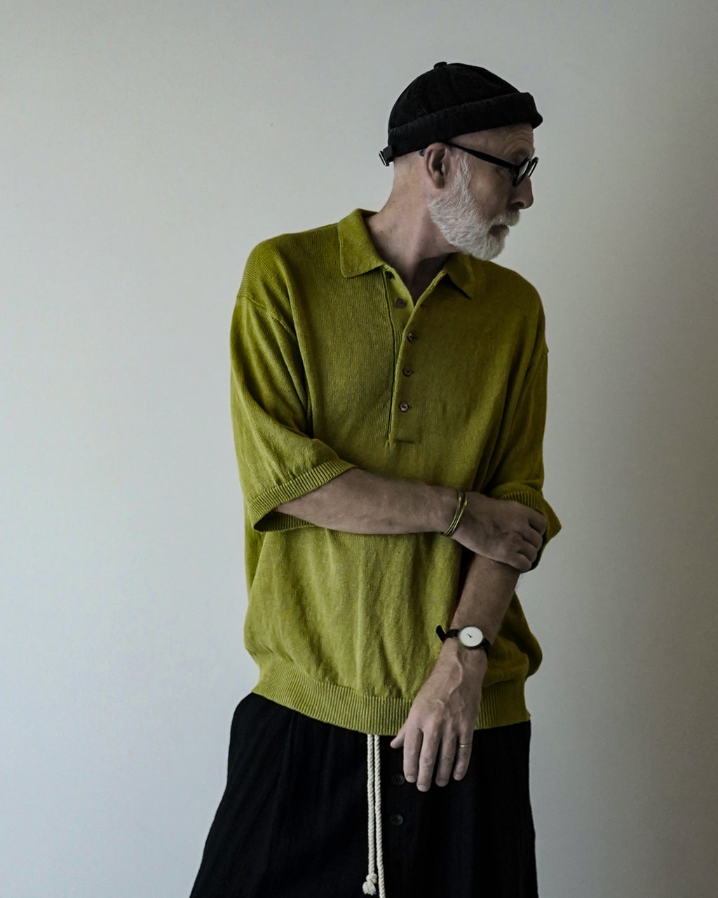 Linen Mid-Gauge Half Sleeve Knit Polo <#yellow>