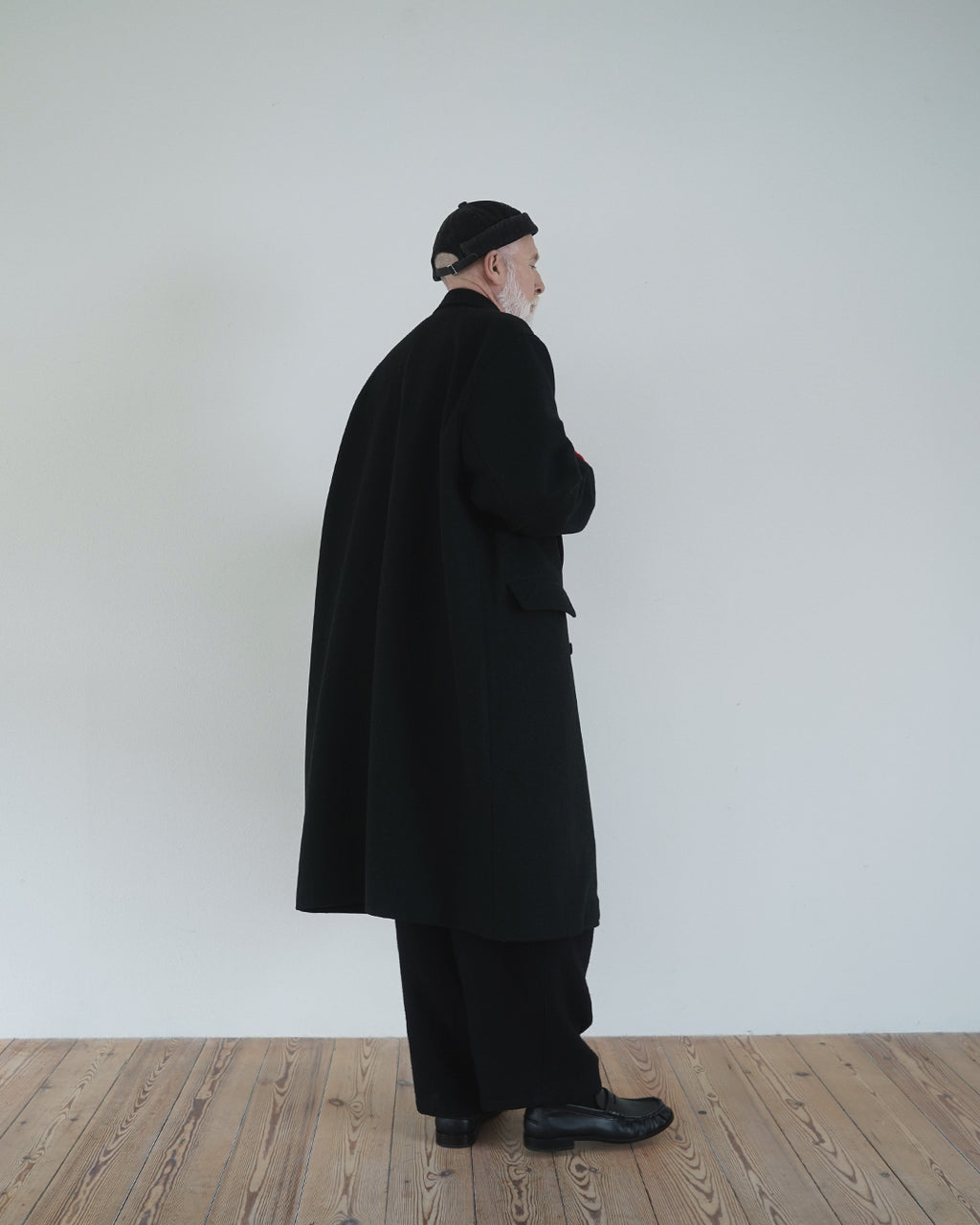 Wool Blend Double-Breasted Long Coat <#black>