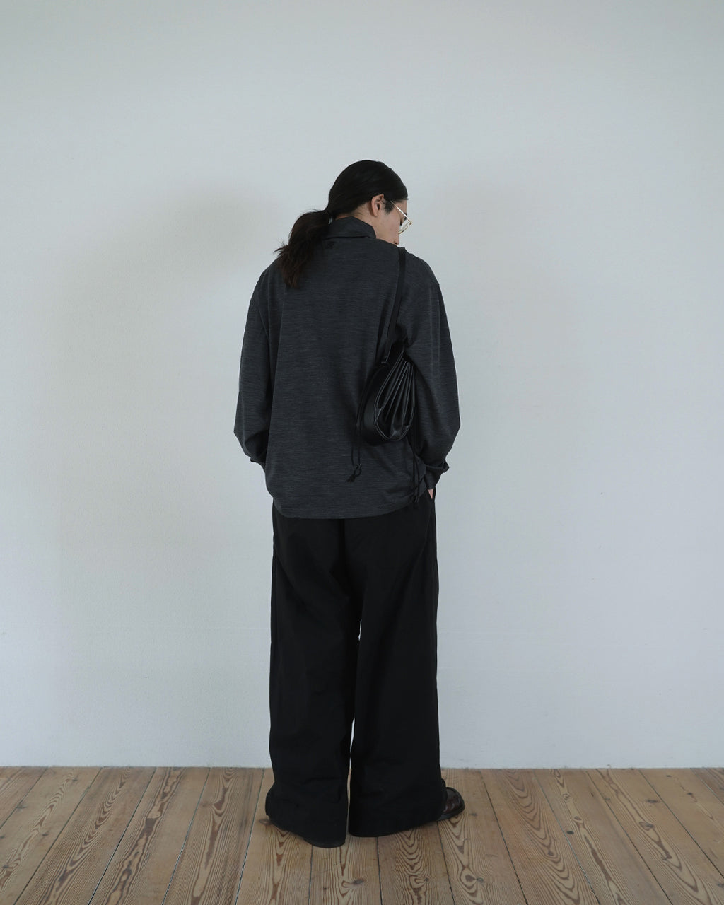 Super100s WOOL Plating Turtleneck L/S Logo TEE <#heather gray>