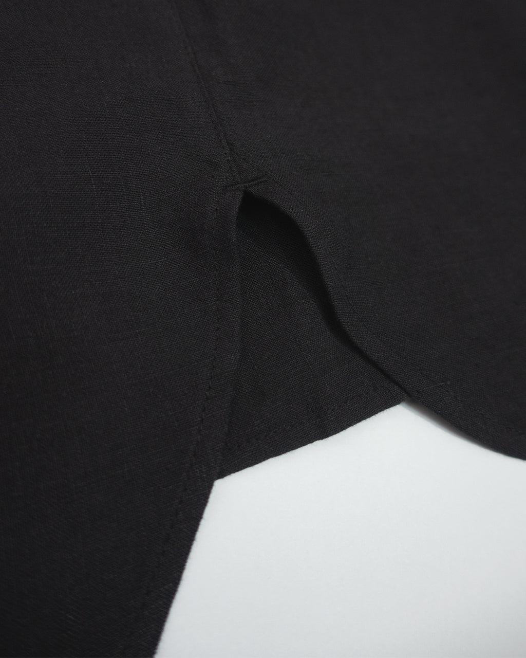 Wash Linen Open Collar 3/4 Sleeve Sleeping Shirt <#black>