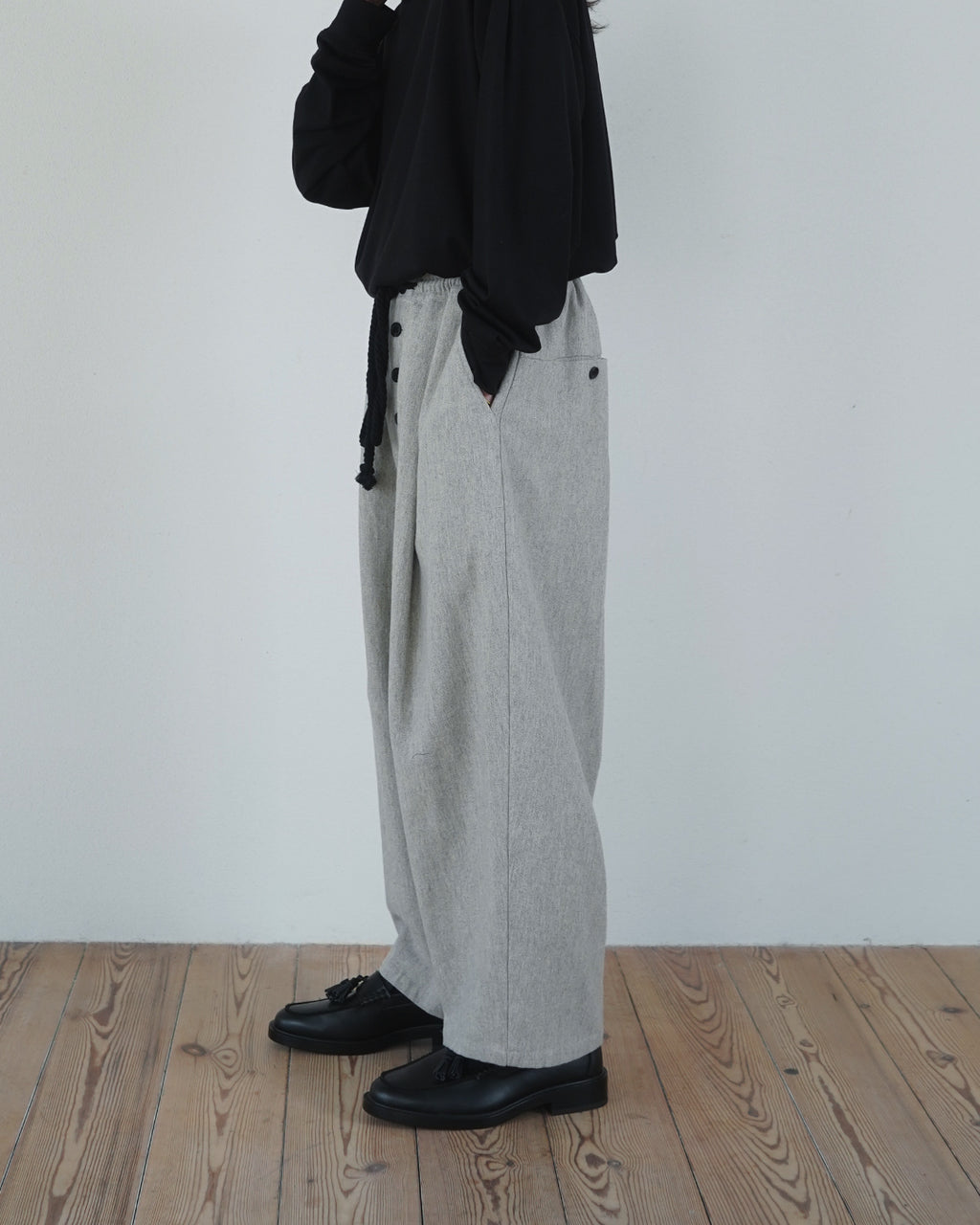 Shetland Wool Linen Rope Belt Easy Sarouel Pants <#light gray>