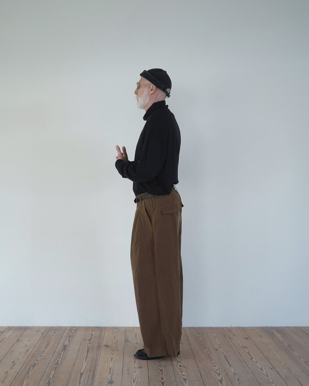 Oiled Wax Washed Moleskin Wide Baggy Pants <#camel>