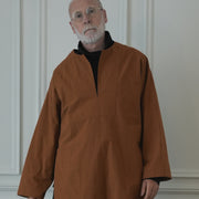 Key Neck Side Slit Long Length Pullover Shirt.