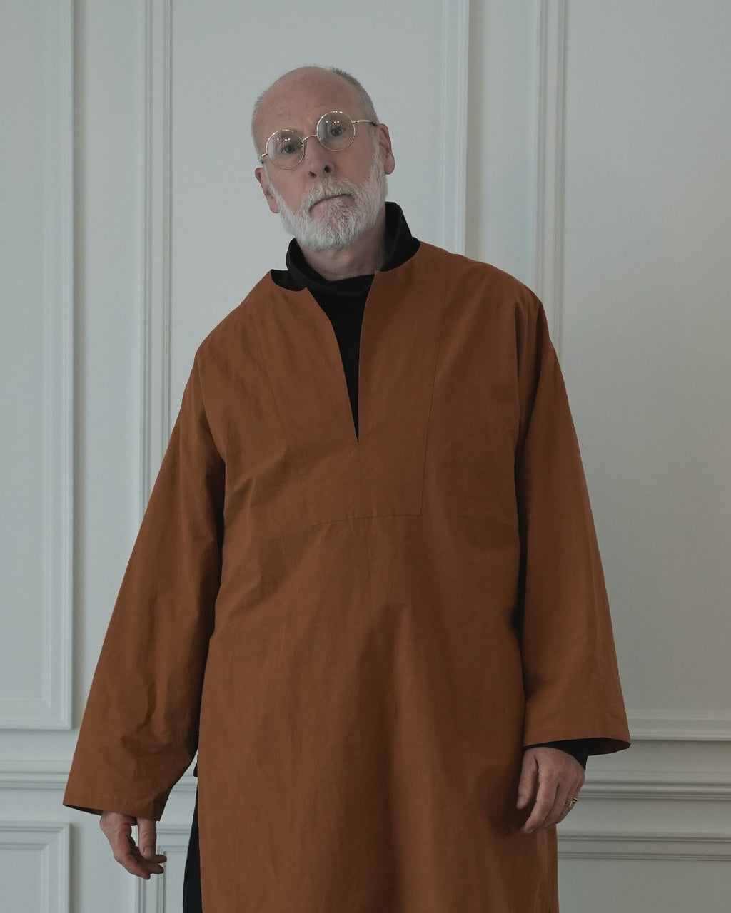 Key Neck Side Slit Long Length Pullover Shirt.