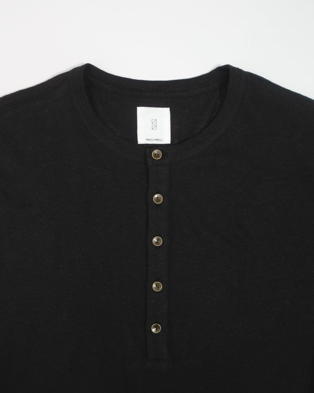 Linen Jersey Henley Neck Middle Length L/S Tee <#black>